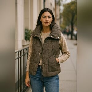 Japanese Vintage FLASH REPORT Wool Puffer Vest L – Herringbone